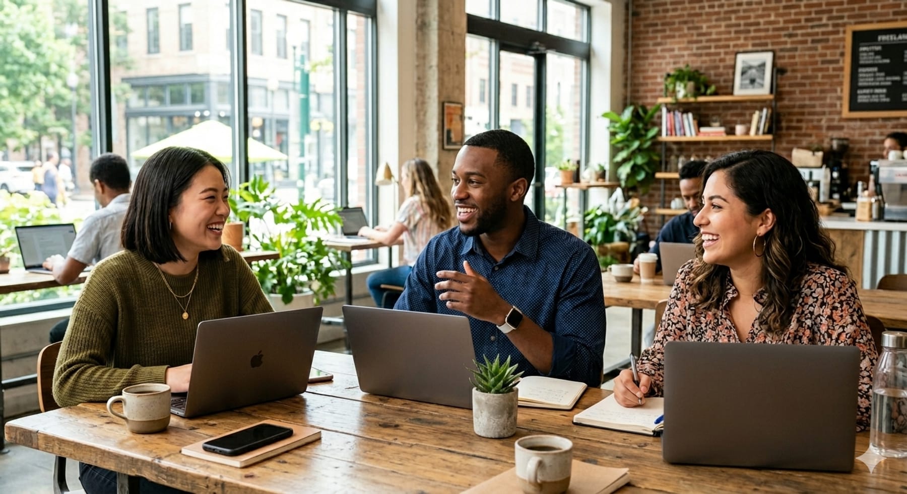 Freelancers collaborating in a co-working space