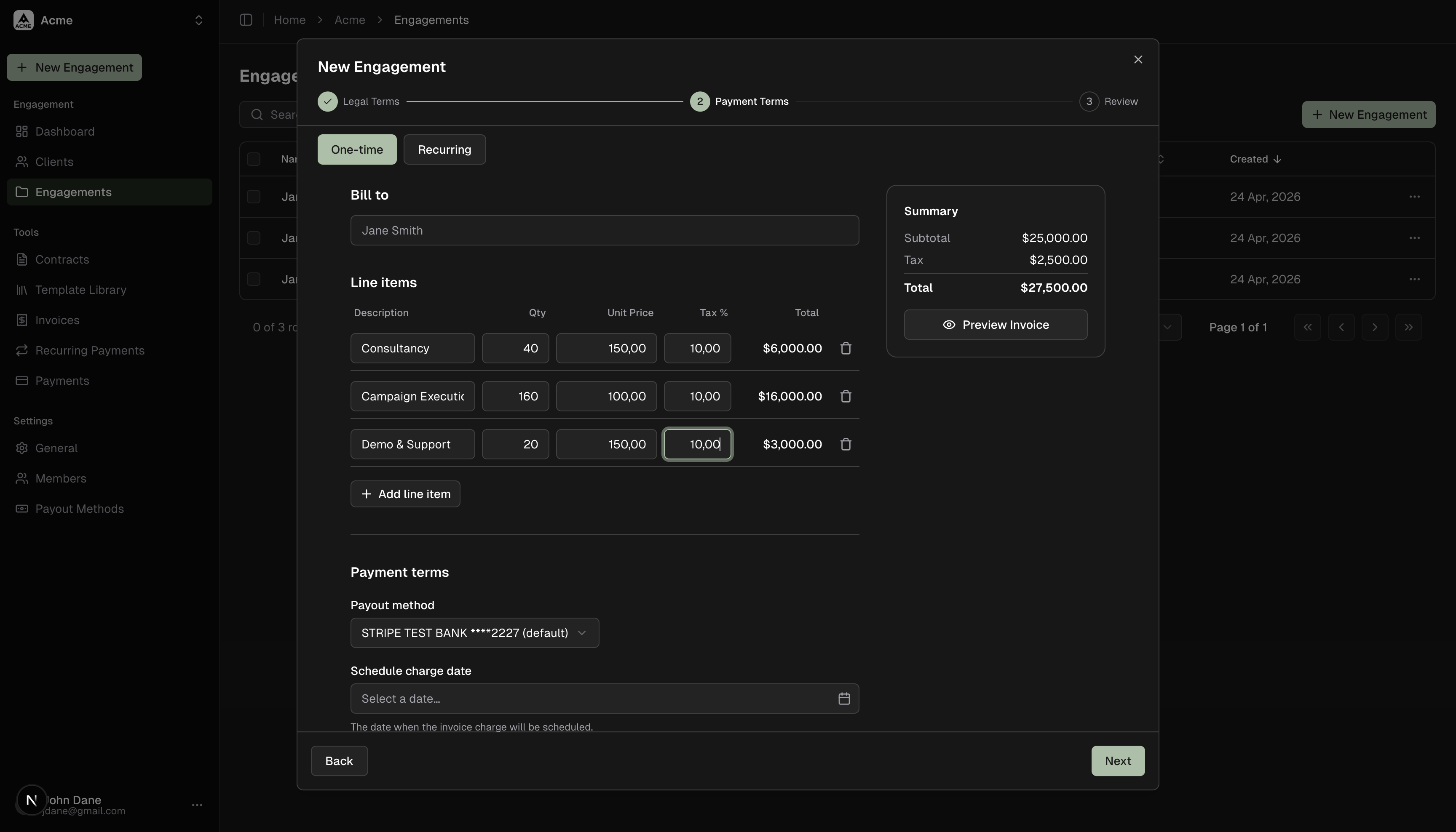 Payment Terms step