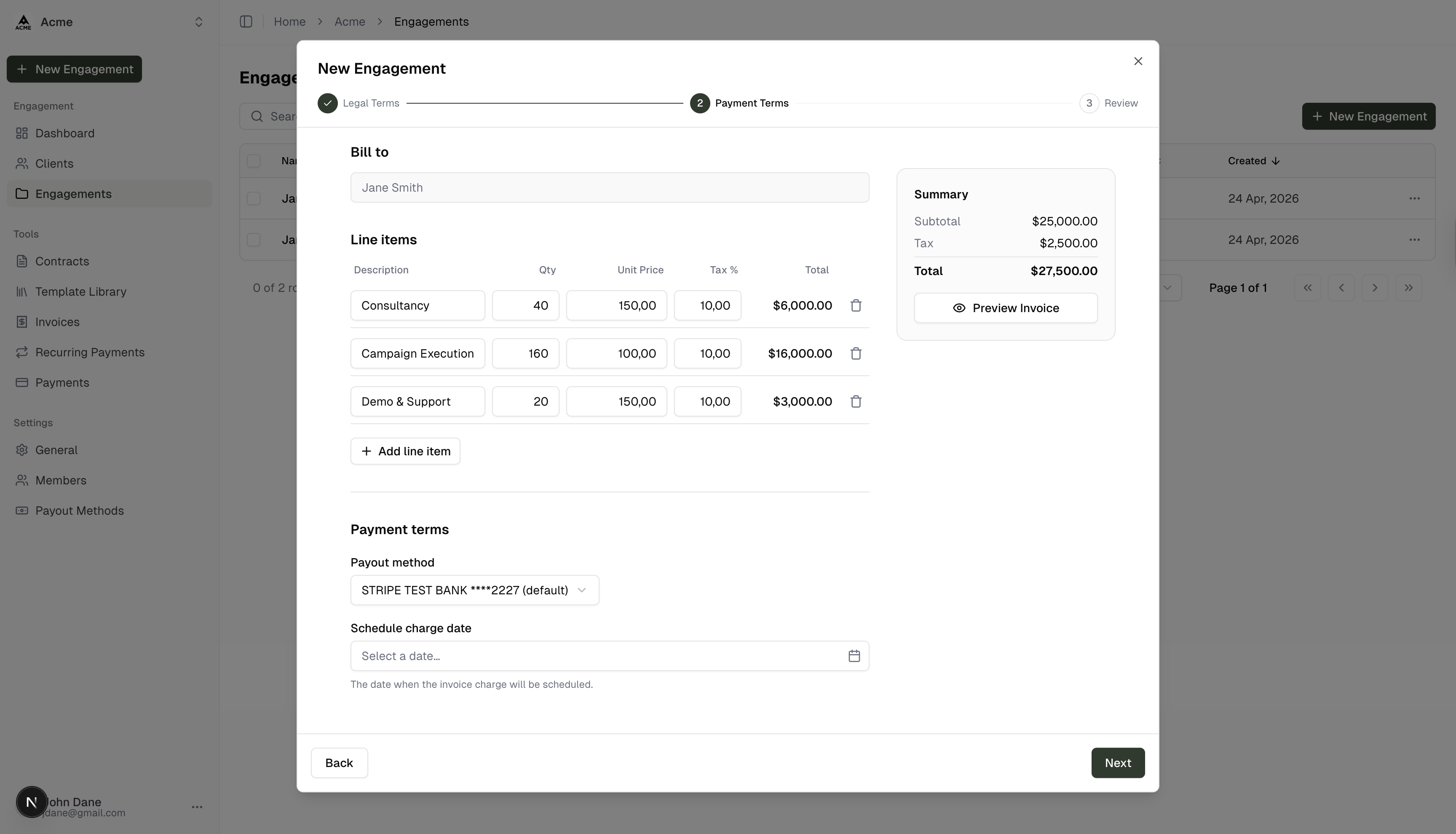 Payment Terms step