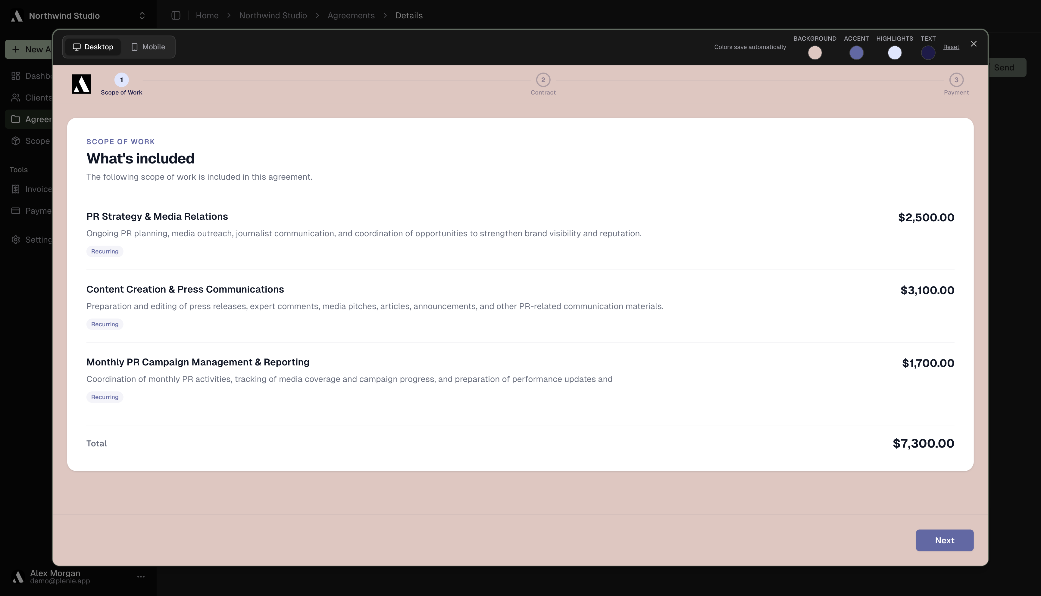 Services & Pricing step