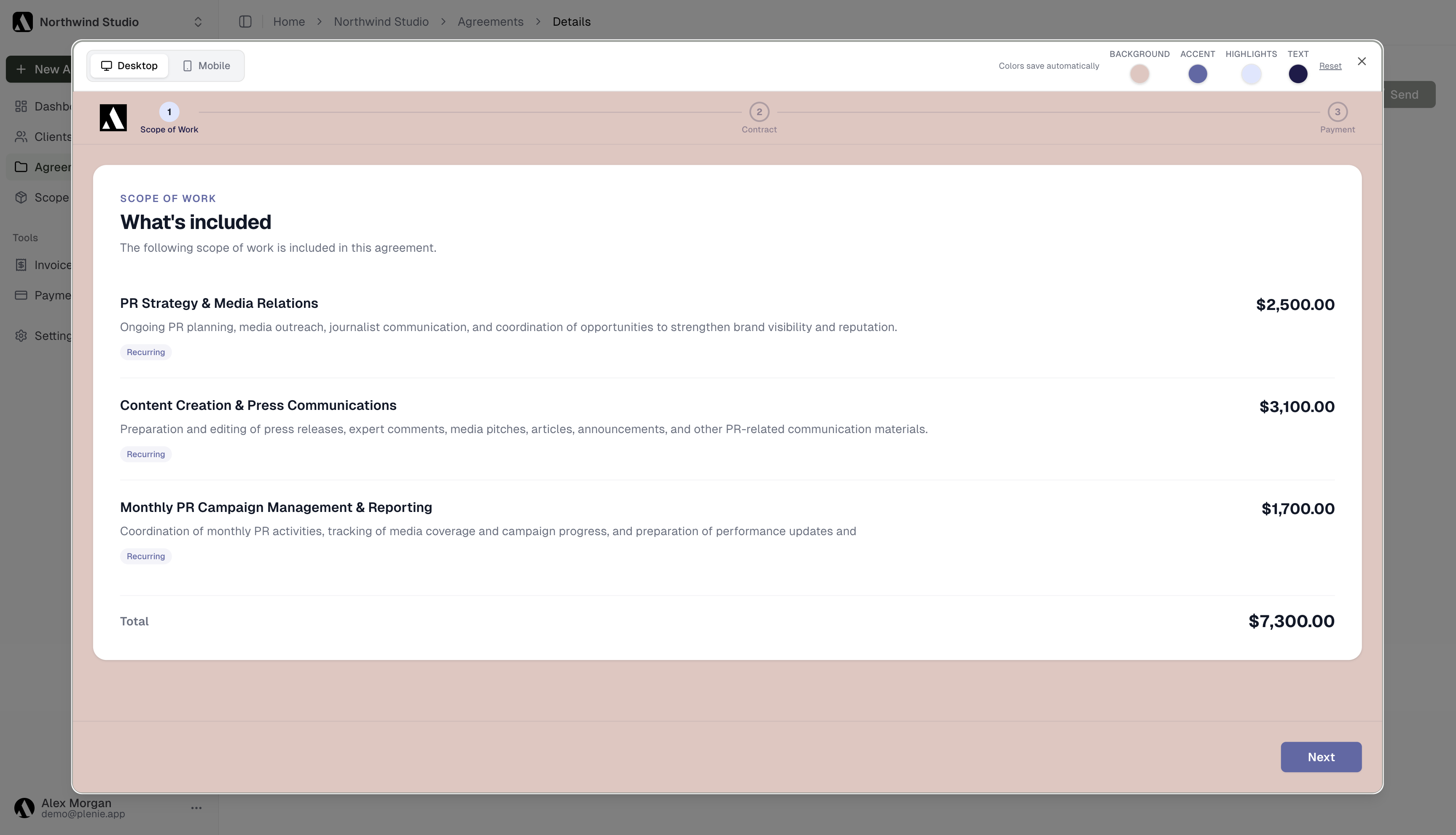 Services & Pricing step